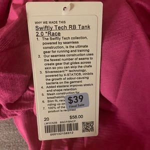 Lululemon Swiftly Tech Racerback 2.0 Race Length NWT 20 SNCP